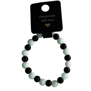 Handmade Beaded Bracelet Black and Light Green Fashion Accessory